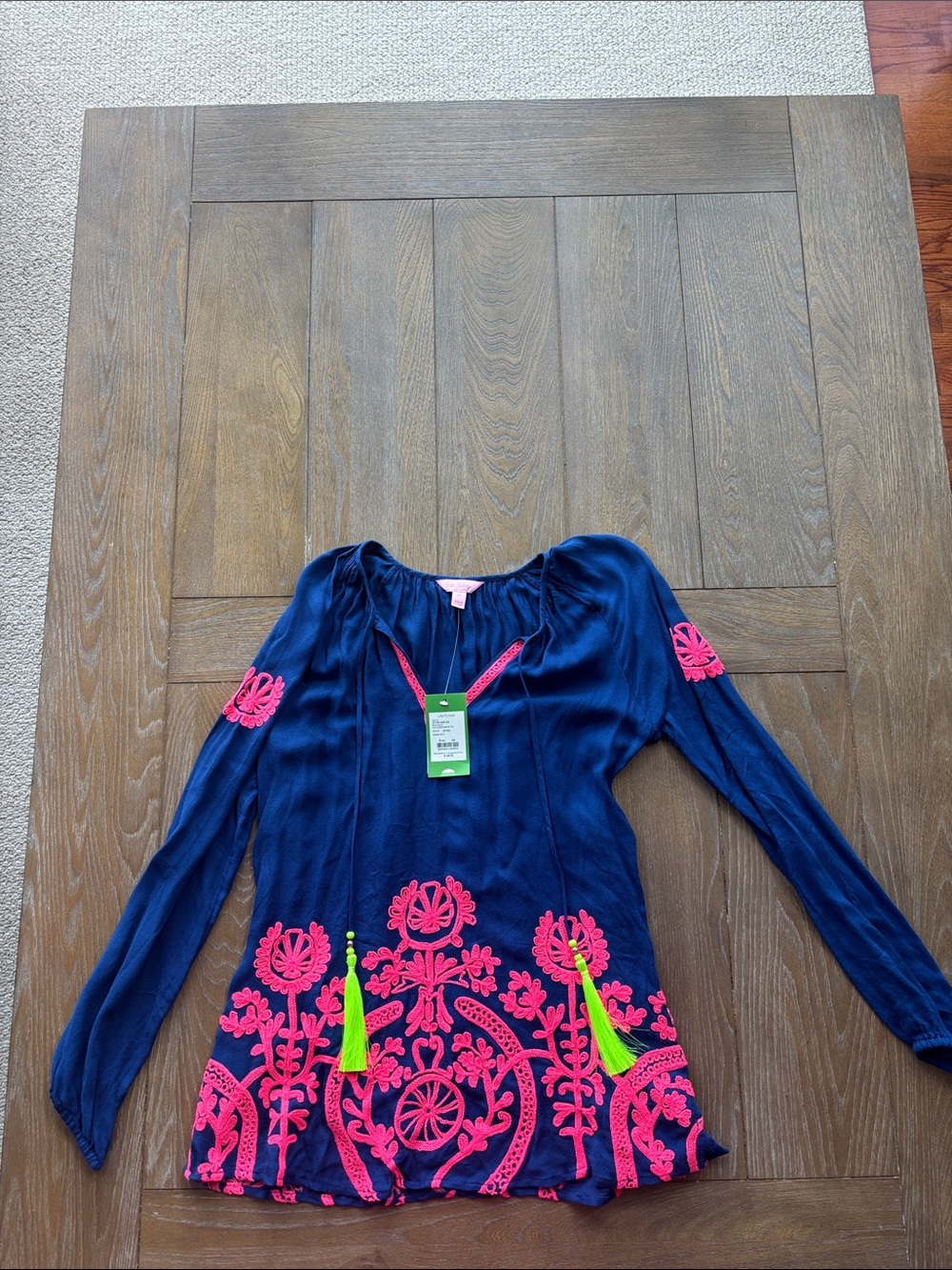 Lilly Pulitzer Navy Top with Hot Pink Trim and Lime Tassels